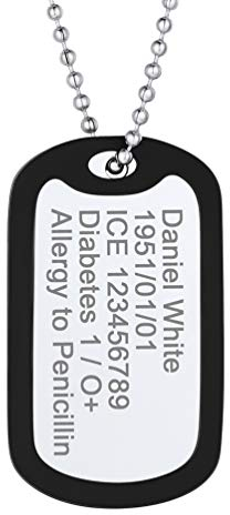 PROSTEEL personalisierten ID Dog Tag Militärische Erkennungsmarke mit Kugelkette und Silikon Edelstahl DIY Medical Alert Name Texte Gravur Herren Halskette für Vatertag Geburtstag