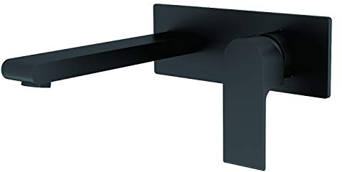 ZUKKI Bad Wand Hahn Wand Wasserhahn Kupfer Wandmontage Warm- Und Becken Waschbecken in der Wand Becken Auslauf Mischbatterie Set Messing Schwarz, Mattschwarz