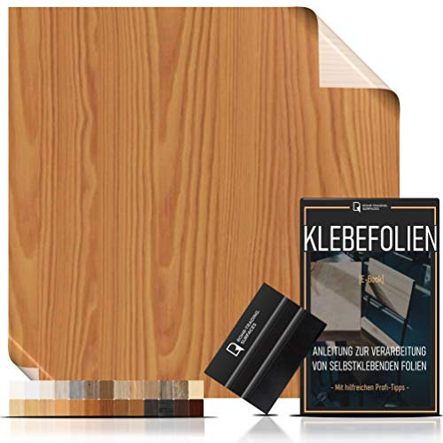 [15,44€/m²] Klebefolie in Holz-Optik - WUNSCHMAß inkl. Rakel & E-Book I Selbstklebende Holz Folie für Möbel & Küche - hitzebeständig & abwaschbar I Möbelfolie Holzdekor (LANDHAUSKIEFER, LFM x 67,5cm)