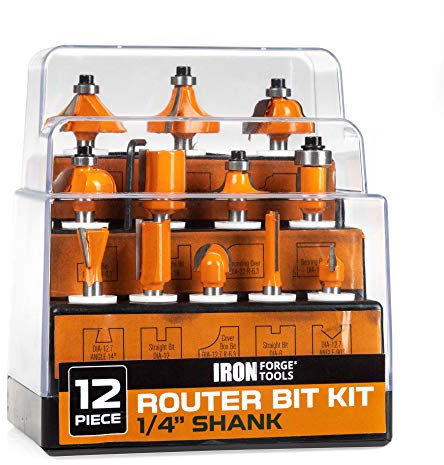 Router Bits Set 1/4 Inch Shank - 12 Piece Kit for Woodworking, Home Improvement and DIY Projects