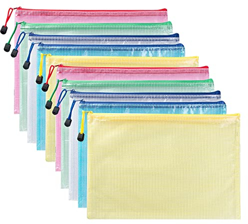 PEPAXON Dokumententasche A4 Wasserdicht Mesh Zipper Taschen mit Reißverschluss Mesh Kunststoff Taschen für Büromaterial, Reisespeicher, Kosmetika, Hausaufgaben 10St