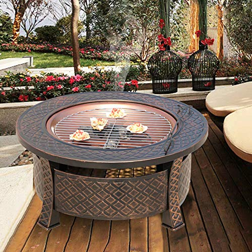 VEDKYY Brasero Exterieur Fonte 80 Cm Barbecue Plancha Terrasse Jardin Haut Rond Fixe, Brazeros Exterieur Bois Pot Grande Taille, Cheminee Charbon De Bois, 2 in 1 Barbecook, Fire Pit And Tripod Outdoor