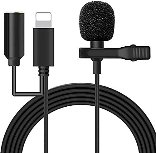 Yangers Mini microfono a 8 pin, clip da bavero su microfono a condensatore omnidirezionale con jack da 3,5 mm femmina adattatore connettore per auricolari per Apple iPhone 12 11 X 8 7 6 iPad Mini Air