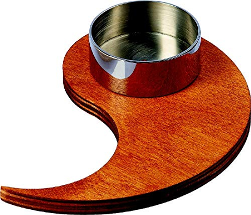 Holzuntersetzer mittelbraun mit großer Schale, Kerzenhalter in Silber, Kreis Deines Lebens nach Yin Yang