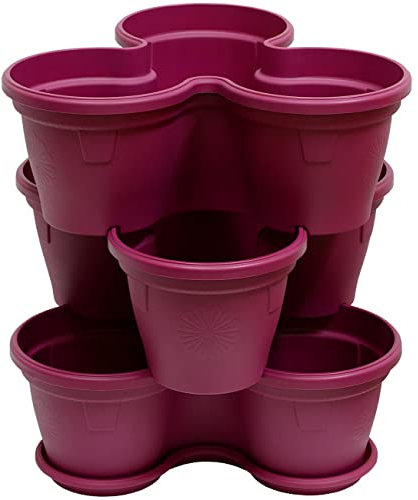 Engelland 3X Blumentopf, Säulentopf, Pflanzturm, Hochbeet, Pflanztopf-Kübel mit Untersetzer, stapelbar, widerstandsfähig, Kunststoff, für Außenbereich, 33 Liter, Farbe: Lila