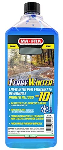 Mafra, Tergy Winter -10 °C, Líquido Lavaparabrisas, con Antilimacos y Anticongelante, Elimina la Película de Tráfico, Asegura el Deslizamiento del Cepillo, Formato 1000 ml