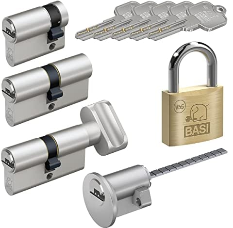 BASI | V55 Schließzylinder | gleichschließend und frei kombinierbar | Viele Längen verfügbar | Wendeschlüssel | Profilzylinder für Haus und Wohnung | Doppelzylinder N+G A:30 mm B:55 mm