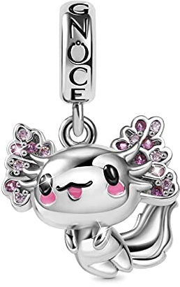 GNOCE Charms Perle Mexikanischer Axolotl Charm aus 925 Sterling Silber eingelegt mit Kristall lila Edelsteinen Fit Armband/Halskette Geschenk für Frauen Mädchen Tochter