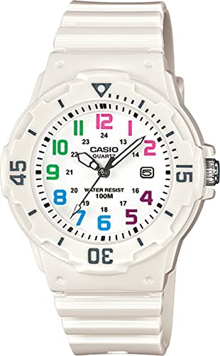 Casio Analoge Armbanduhr, Damen, Kinder, günstig. Casio, Glänzendes Weiß, mehrfarbig, Lrw-200h-7bv, Bidirektionale Drehung