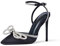 Zhabtuc Femmes Chaussures à Talons Hauts Satin Strass Bow Sandales à Lacets Bout Pointu Cheville Boucle Sangles, satiné Noir, 41 EU