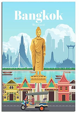 Bangkok Thailand Vintage Reiseposter Gemälde Poster Modern Geschenk Schlafzimmer Deko