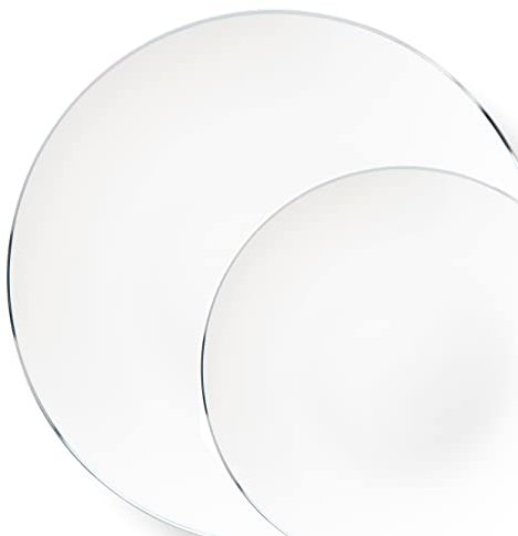 Decor Decorline - Ensemble Vaisselles d'assiettes réutilisables de 32 pièces/Pour 16 Personnes - Classic Combo - Blanc/Argent - Assiettes Dîner & Entrée Dessert - 2 tailles (16x26cm & 16x19cm)