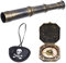 Cosplay-Teleskop und Kompass-Requisite mit Piraten-Augenklappe – Antik-Retro-Partyzubehör-Dekoration – Vintage-Schatz-Spyglass-Sonnenuhr, Schiffskapitän-Augenklappe für Themenveranstaltungen
