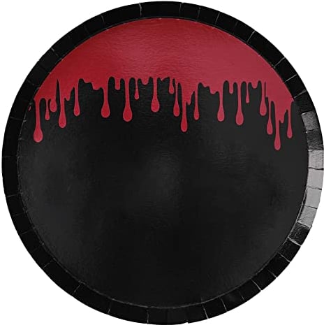 Ginger Ray Blood Splatter Red and Black Halloween Paper Party Plates Pack of 8, 25 Centimeters