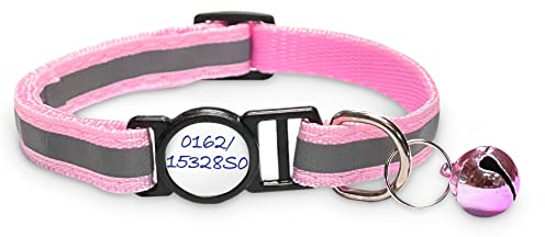 Girafus Katzenhalsband mit Sicherheitsverschluss / 5xSticker für Namen,Tel.nr Halsband Katze mit Glöckchen/Reflektierend/für Girafus Tracker Sicherheitshalsband Katzen Rosa