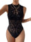 GORGLITTER Damen Mesh Bodysuits Ärmellos Stretchy Bodies Transparenter Netz Barock Bodys Stehkragen Body Schwarz M
