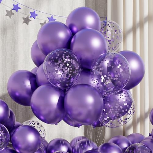 RainbowQ Party Lila Luftballons 55 Stück 12 Zoll Metallic Ballons | Konfetti Latex Luftballon für Geburtstag Hochzeit Verlobung Brautparty Jubiläum Dekoration
