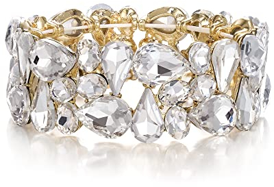 EVER FAITH Armband Damen Art Deco Prom Schmuck Oval Teardrop Kristall Elastisches Hochzeit Braut Stretch für Party Klar Gold-Ton