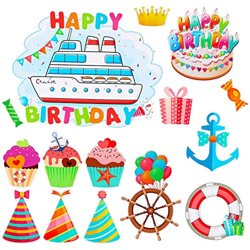 LEIFIDE 15 Pcs Cruise Door Magnets Happy Birthday Cruise Ship Door Decorations Car Magnets Stickers Birthday Fridge Decor for Carnival Refrigerator(Birthday Style)