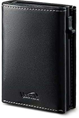 Vastaia Geldbörse Herren Leder Klein Mit Münzfach | Portmonee Herren Und Damen Slim mit RFID-Schutz | Slim Wallet mit münzfach(White line Black)