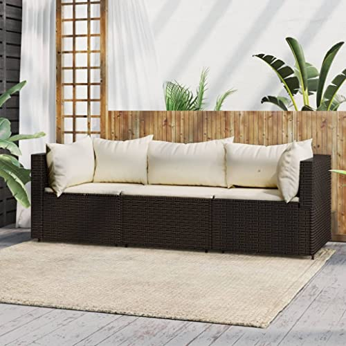 Hommdiy Gartenmöbel Couch-Set Ecksofa 3 TLG. Garten Lounge Set mit Kissen Braun Poly Rattan, Garten-Ecksofas-4