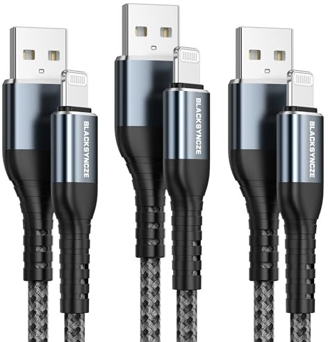 BLACKSYNCZE iPhone Charger Cable 3Pack 2M/6.6FT, [MFi Certified] Lightning Cable Nylon Braided Fast iPhone Charging Cable Lead Compatible with iPhone 11 12 13 14 Pro Max Mini XR XS X 8 7 6 Plus 5 SE