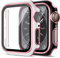 SOLOLUP 2 Pezzi PC Cover per Apple Watch Series 6/5/4/SE 44mm con Vetro Temperato,Custodia Anti-Graffio Complessiva Proteggi Schermo Protettiva per Apple Watch 44mm Cover,Nero&Rosa/Bianco&Rosa
