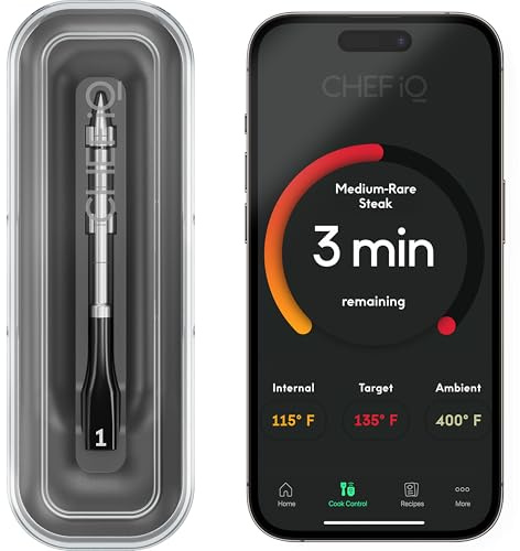 Chef iQ Drahtloses Smart Fleischthermometer mit ultradünner Sonde, Bluetooth Fleischthermometer Unbegrenzte Reichweite Digitales Lebensmittelthermometer für Fernüberwachung