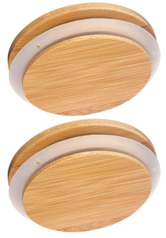 DOITOOL Lot De 2 Couvercles En Bambou 10Cm Accessoires Pour Bouteilles En Verre Couvercles Hermétiques Pour Bocaux Parfaits Pour Le Rangement Et La Conservation Alimentaire