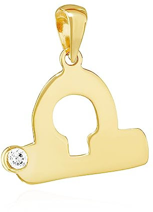 NKlaus Kettenanhänger Sternzeichen Waage 333 Gelb Gold 8 Kt Zirkonia Weiß Talisman 14509