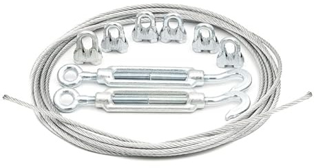 ALFA LOGISTIK Drahtseil 5mm Durchmesser 20m Länge - Stahlseil Set mit 6x Drahtseilklemmen und 2x Spannschloss - Rankhilfe Drahtseil Set
