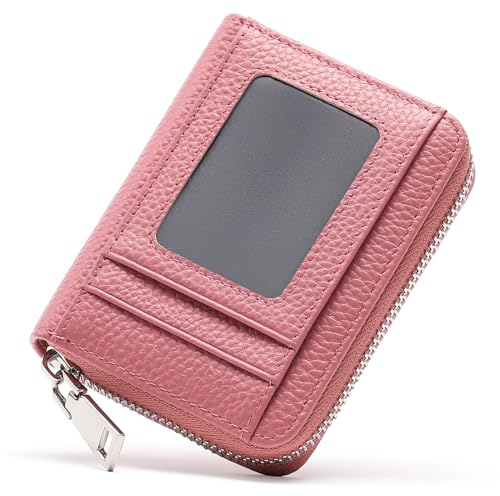 FALAN MULE Geldbörse Damen kleine Echtleder RFID-Schutz Kreditkartenetui, Mini Portemonnaie Damen mit Reißverschluss, klein Kurzer Geldbeutel für Frauen mit 14 Kartenfächer und Münzfach