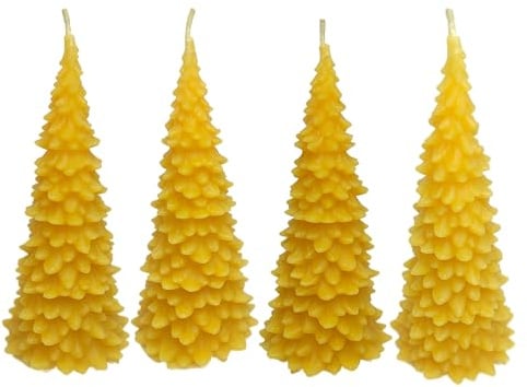 Bienenwachskerze | Tannenbaum - Klassisch - Groß | Weihnachtsdekoration | Weihnachtsgeschenkkerze | Handgemacht | Handbemalt | 100% Bienenwachs (Groß 4-Stk, Nicht Bemalt)