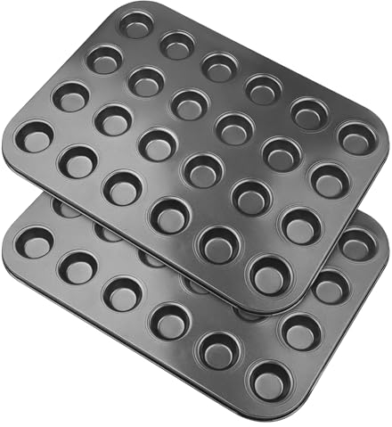 Baxcdyswe Juego de 2 Molde Magdalenas Horno, Mini Bandejas para Hornear Recubrimiento Antiadherente Molde, Reutilizables Muffins de Acero al Carbono para 24 Magdalenas para Brownie, Pudín, Cupcake