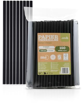Pajitas de papel, pajitas de cartón, pajitas de cartón, pajitas, pajitas de papel, pajitas de papel, pajitas de cartón (150, negro, diámetro de 8 mm/20 cm)