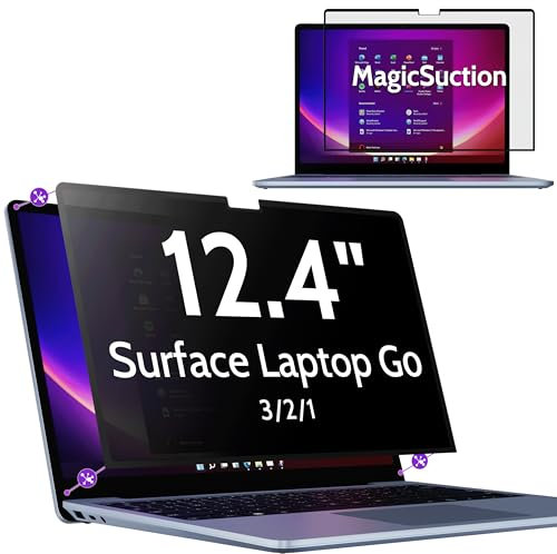 Peslv Sichtschutz Entspiegelungsfolie für 12,4 Zoll Surface Laptop Go 2/1, MagicSuction™ Abnehmbarer Anti-Spionage-Schwarzschutz Laptop, Blend-Blaulichtfilter für Microsoft Computer Monitor