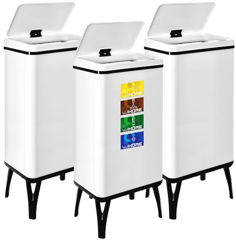 WELL HOME - 3 Cubos de basura inteligente de 50L c/u, Alto: 83,5 (x35,5x26), blanco con etiquetas magnéticas