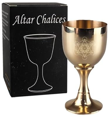 Tirmanaz Goblet, Small Gold Chalice, Metatron Cub Chalice Cup, 3 Inch Height Brass Holy Grail Cup, Witch Ceremonial Goblet for Ritual, Altar, Divination Wiccan Magic Spiritual Tools