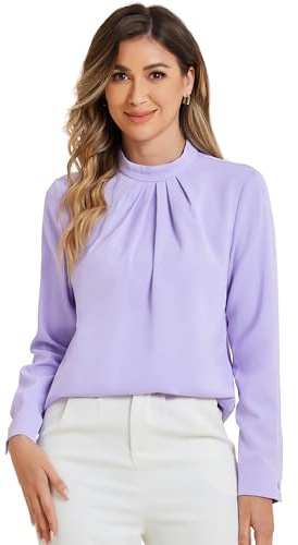 Allegra K Chiffon Blouse for Women's Long Sleeve Formal Tops Work Stand Collar Shirt Purple XS