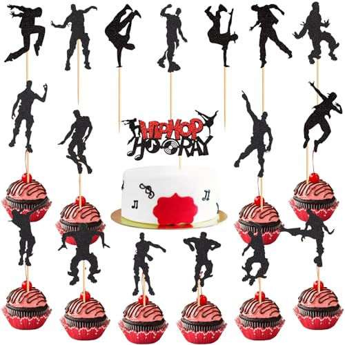 Huaxintoys Tortendeko Hip Hop, 23 Stücke Street Dance Kuchen Deko, Cake Topper Hip Hop, Rock Musik Thema Hip Hop Deko für Geburtstagskuchen Dekorationen