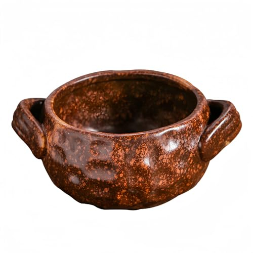 Dowbom Suppenschüssel mit Griff, Bouillon-Tassen, Suppenschalen mit Griffen, Mikrowellen-Suppentasse, französische Zwiebelsuppenschalen (Braun, 400 ml)