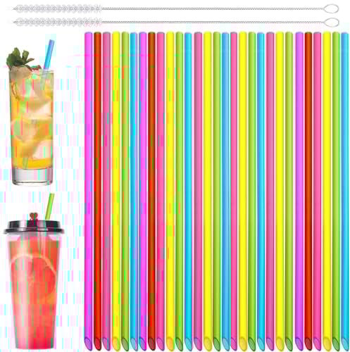 Addein 50pcs Reusable Drinking Straws with 2 Cleaning Brushes, Drinking Party Straws, Colored Straws for Drinking Water, Tea, Coffee, Juice, Milk, Wine(260 * 6 mm)