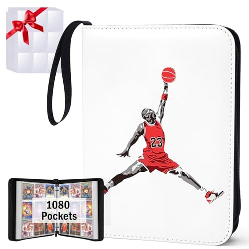 9 Taschen Basketball Kartenbinder mit 60 Hüllen bis zu 1080 Karten Wasserdichtes Kartenaufbewahrungsbuch mit abnehmbaren transparenten Hüllen Basketball und Sportkarten