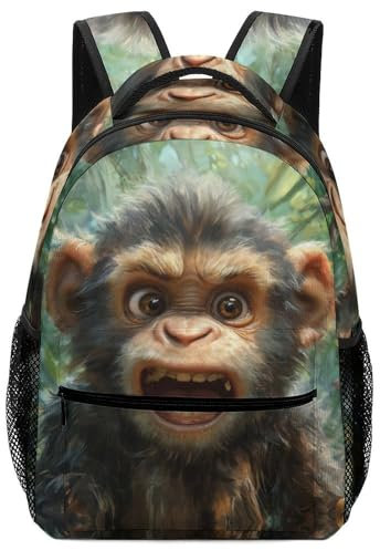 VesFy Süß Affe Schulrucksack Jungen Tier Kinder Schultaschen Verstellbare Gurte Buchtasche RucksäCke FüR SchüLer Erwachsene One Size