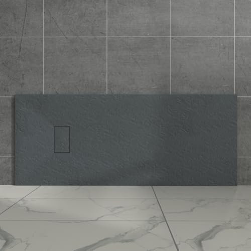 Aquariss Anthracite Rectangular Shower Tray Slate Effect SMC Slip-Resistant Shower Base for Bathroom Enclosures 1700x700mm with Waste