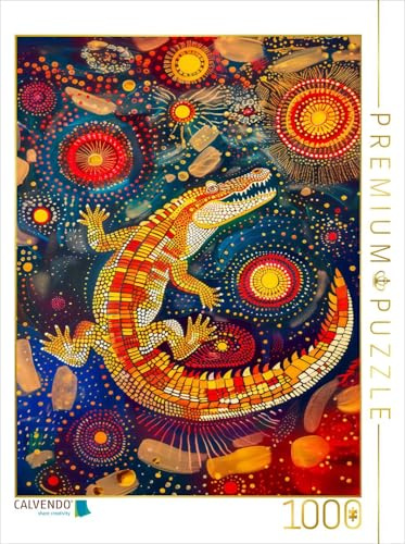 CALVENDO Puzzle Krokodil im Stile der Aborigine-Kunst | 1000 Teile Lege-Größe 64 x 48 cm Foto-Puzzle für glückliche Stunden