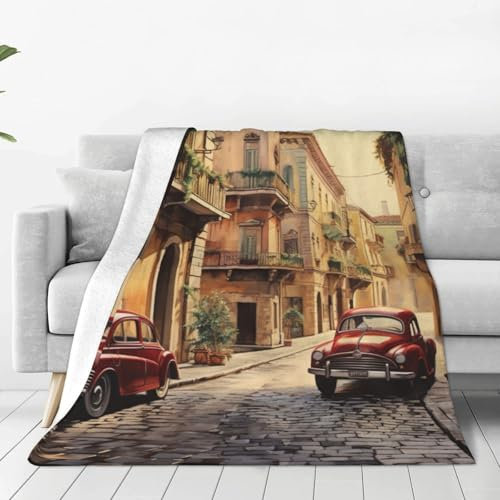 ZXERTG Hautfreundliche Flanelldecke mit italienischem Straßendruck, vielseitige, ultraweiche Fleece-Bettdecke für Couch, Reisen, Camping