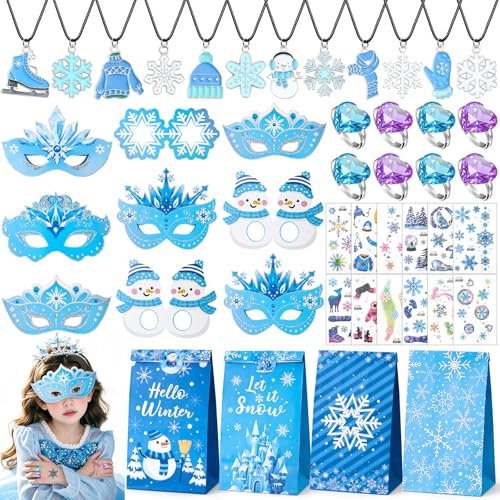 Toyssa Frozen Party Mitgebsel Kindergeburtstag Gastgeschenke Elsa Maske Schneeflocke Halskette Ring Tattoos Kinder Geschenktüten Frozen Prinzessin Give Aways Eiskönigin Party Kindergeburtstag Mädchen