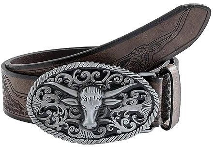 MEAKTSMI Western Herrengürtel Für Hosen Graviertes Muster Taillengürtel Ethnischer Jeansgürtel Ovale Schnalle Cowboygürtel Teenager Vintage Accessoire