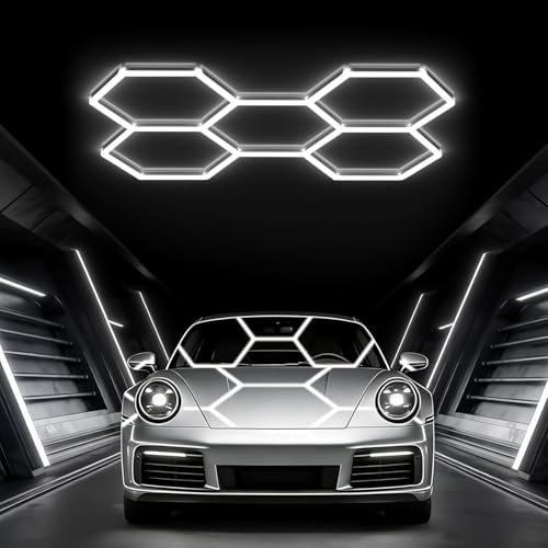 YuWangg Lampe led hexagone,plafonnier led nid d'abeille,lampe de garage hexagonale,1 à 8 trous au choix, adaptés aux garages, lave-autos, salles de fitness ou centres commerciaux,etc